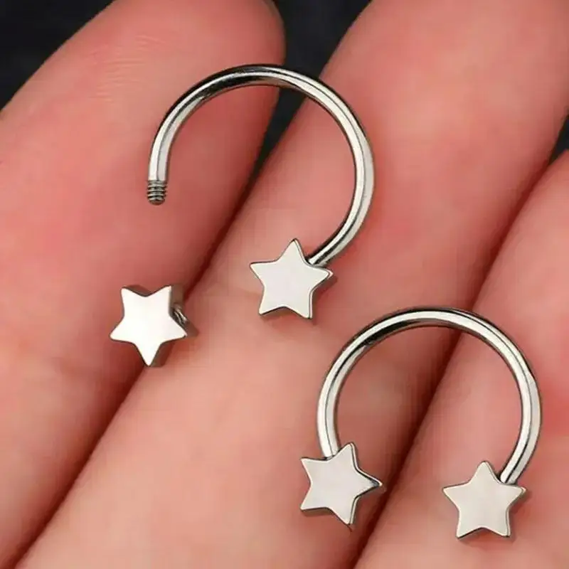 Фото 4pcs/Set 16G нержавеющей стали тело пирсинг кольца подковки нос губы уши обручки с шаром конус звезда сердце шармы для женщин №5