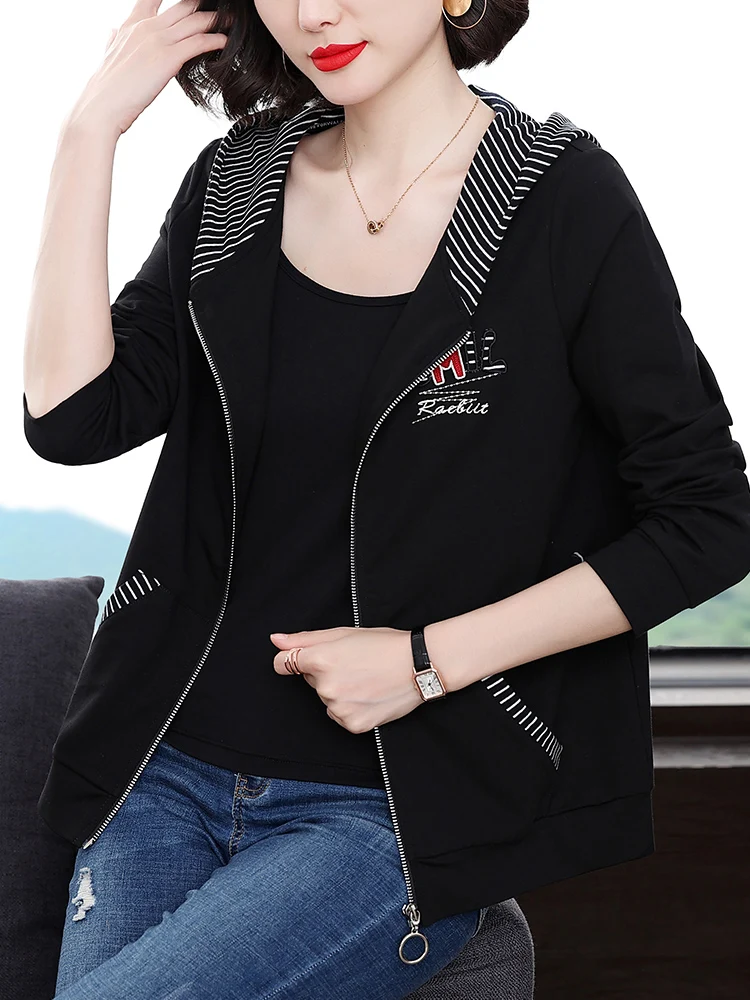 Женская верхняя одежда с капюшоном новинка 2024 черный короткий кардиган из