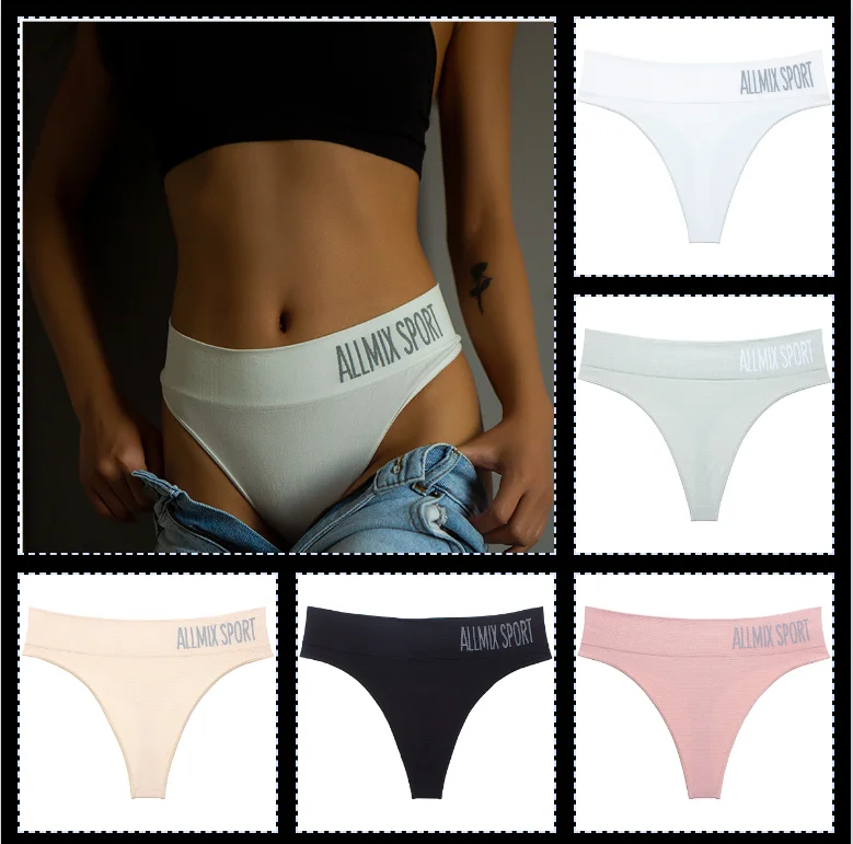 

Women's Panties Sexy Seamless Comfortable Sports Fitness Letters Wide Waist Mid Waist No Trace Triangle Thong Female Lingerie