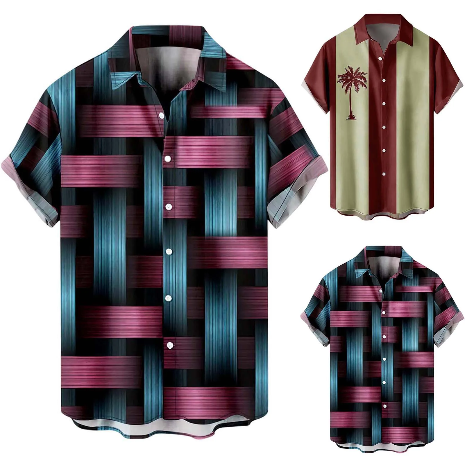 

Light Purple Shirts for Men Male Summer Hawaii Casual Loose Print Shirt Turn Down Collar Short Sleeve Shirt Men T Shirt