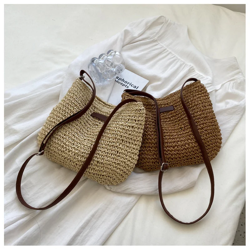 

Ladies Fashion Summer Straw Crossbody Bag Women Beach Holiday Shopping Woven Shoulder Handbag Messenger Purses For Women Bags