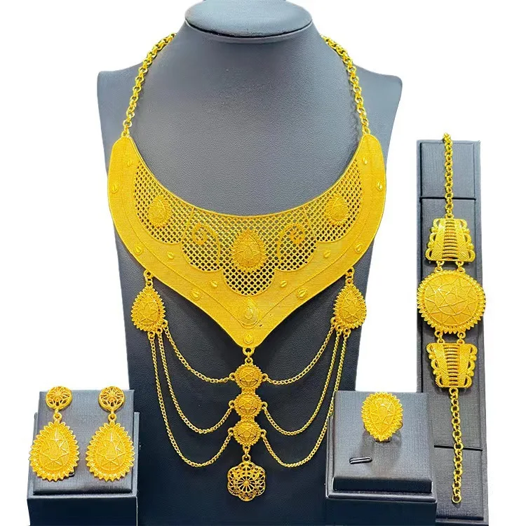 

Дубай 24K иерархическая подвесная цепь атмосферный сплав четыре части Ближний Восток женское ожерелье кольцо для ушей браслет