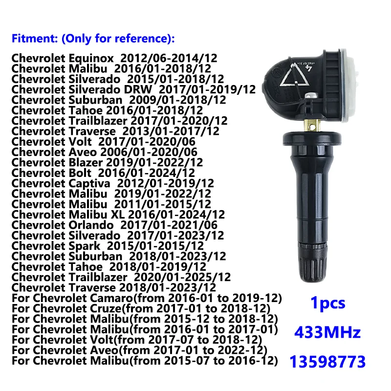 Датчик давления в шинах TPMS 433 МГц для Chevrolet Cruze Malibu Silverado Equinox Impala Tahoe Volt Trailblazer 2015-2019 13598773