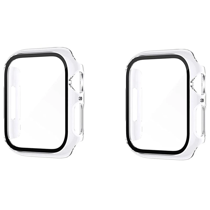 

2 Pcs Transparent Hard Pc Case Full Cover Case with Tempered Glass Screen Protector for Apple Watch Series 7