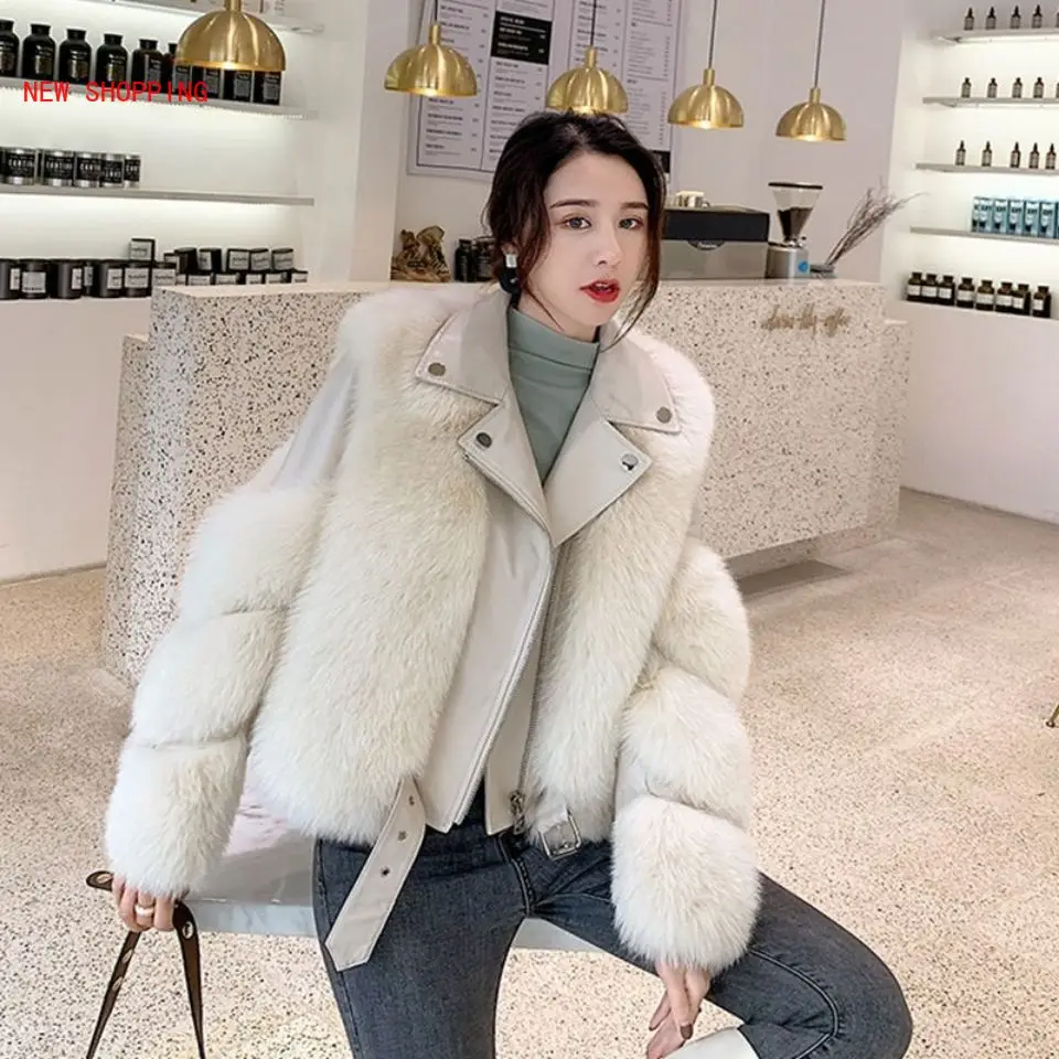 Winter Faux Fur Coat Women Pink High Quality Furry Cropped Faux Fur Leather Patchwork Jacket Woman Overcoat Faux Fur Short Coats