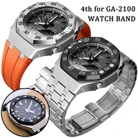 for ga2100 replacement band modified metal bezel accessories 4th generation ga 2100 stainless steel set watch case rubber strap