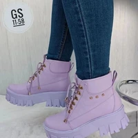 ladies short boots autumn and winter new pu thick heel platform shoes lace up sports outdoor lightweight casual womens boots