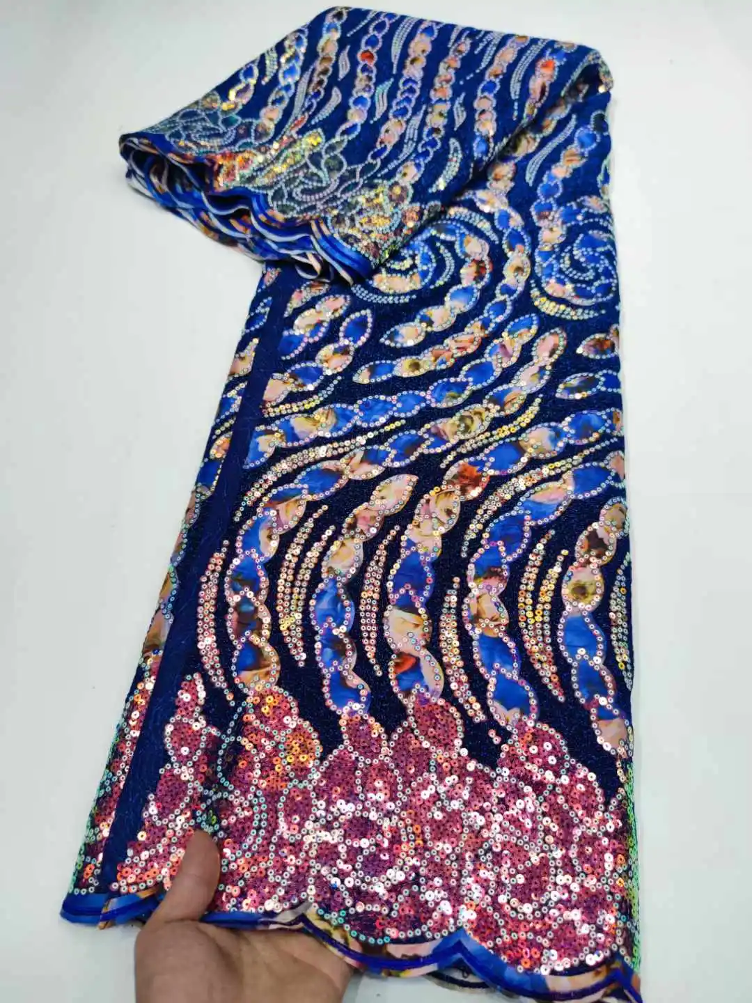 2024 Высококачественная африканская розовая 3D кружевная ткань с блестками 5 ярдов