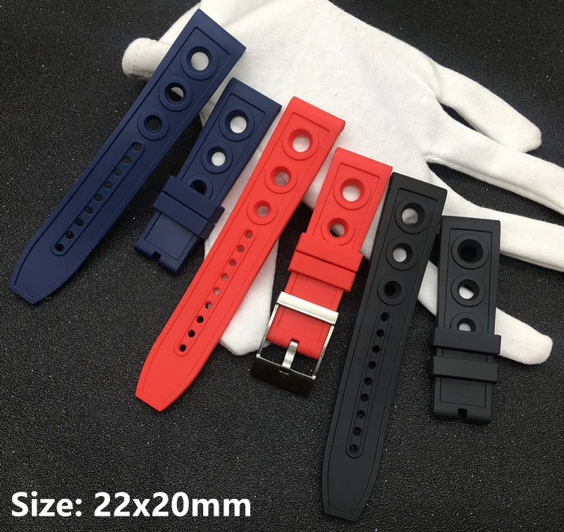 

Luxury Brand Quality nature Rubber Watch Strap band 22mm black red Watchband Bracelet For navitimer/avenger/Breitling bird belt