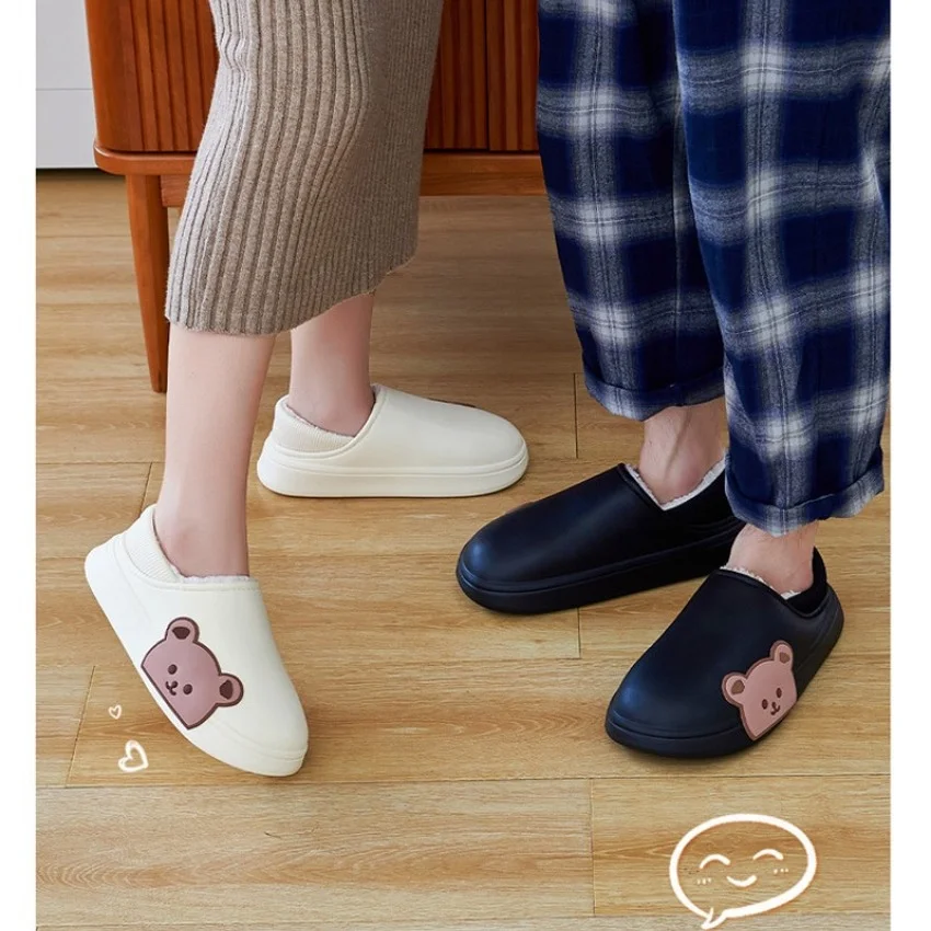 

Cotton Fuzzy Slippers Women Home Winter Warm Plush Indoor Ladies Shoes Slides Cartoon Bear Female Kawaii Waterproof Slippers Men