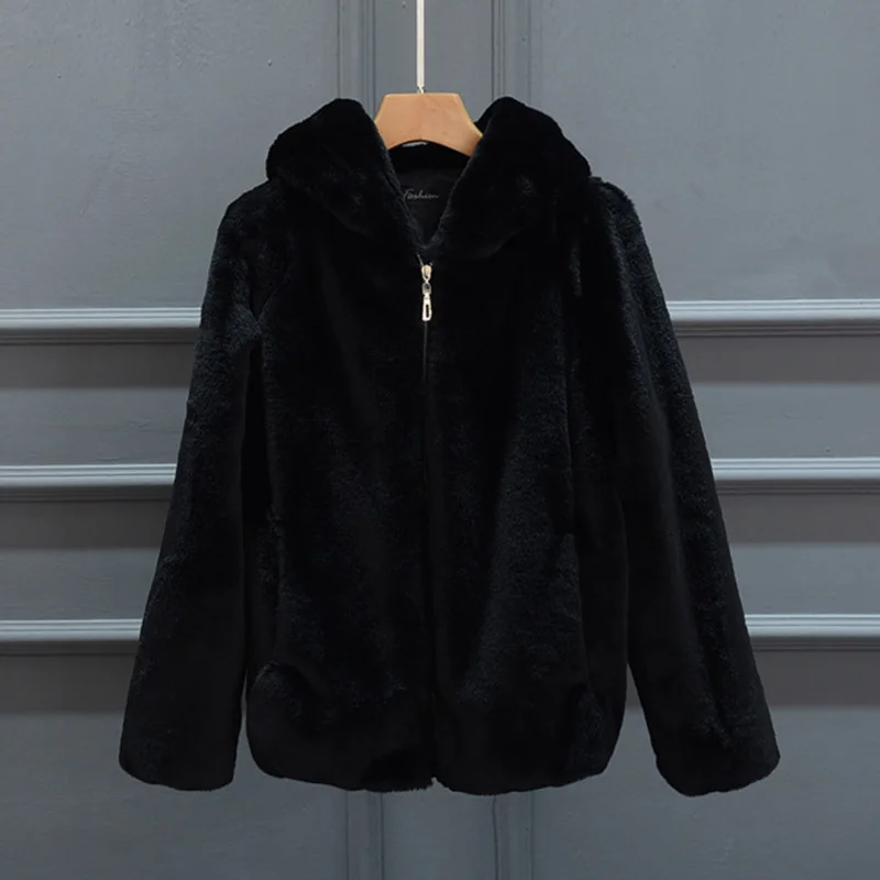 Winter Jacket Women 2022 New Faux Mink Fur Coat Casual Long Overcoat Turn Down Collar Warm Jacket Zippered Padded Hoodie