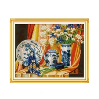 chinese ceramics printed cross stitch embroidery complete kits patterns 11ct 14ct printed count thread craft home decoration set