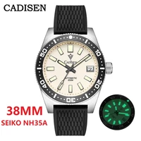 cadisen 38mm diving watch men automatic mechanical wristwatch luminous bezel 200m waterproof nh35 movement rubber wrist watch