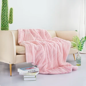 Softlife Home Decorative Fluffy Faux Fur Pink Throw Blanket 59