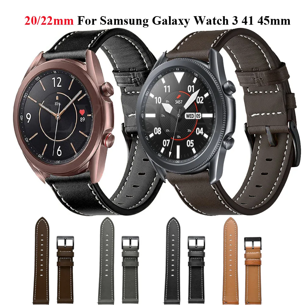 

Hot Leather Watchband For Samsung Galaxy watch 3 45mm 41mm 42mm 46mm Strap Sport Smart Wristbands Bracelet 20mm 22mm Watchstrap