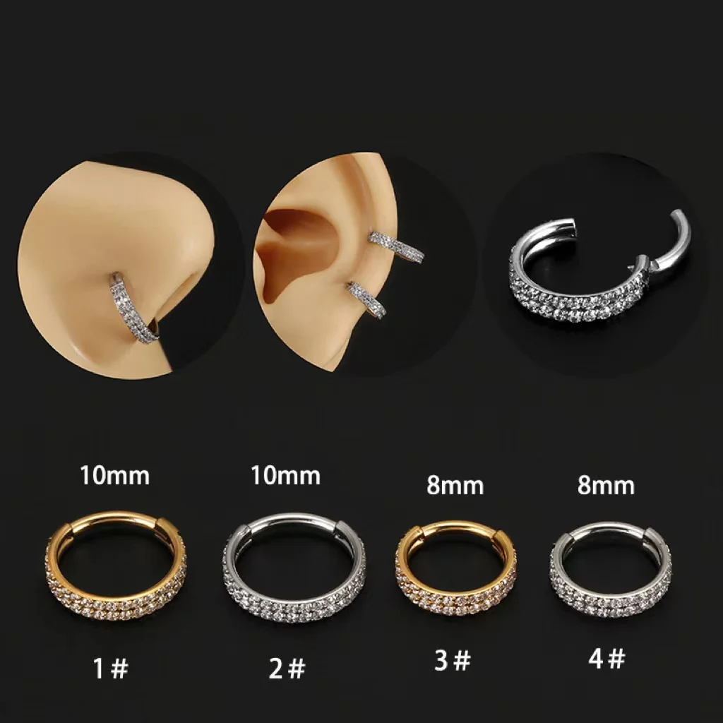 

1PCS Stainless Steel Piercing Clicker Nose Rings 2 Row Zircon Hinged Segment Cartilage Earring Helix Conch Piercing Body Jewelry