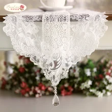 Camino de mesa de encaje blanco coreano, manteles con colgante de cristal, decoración de boda, transparente (1)