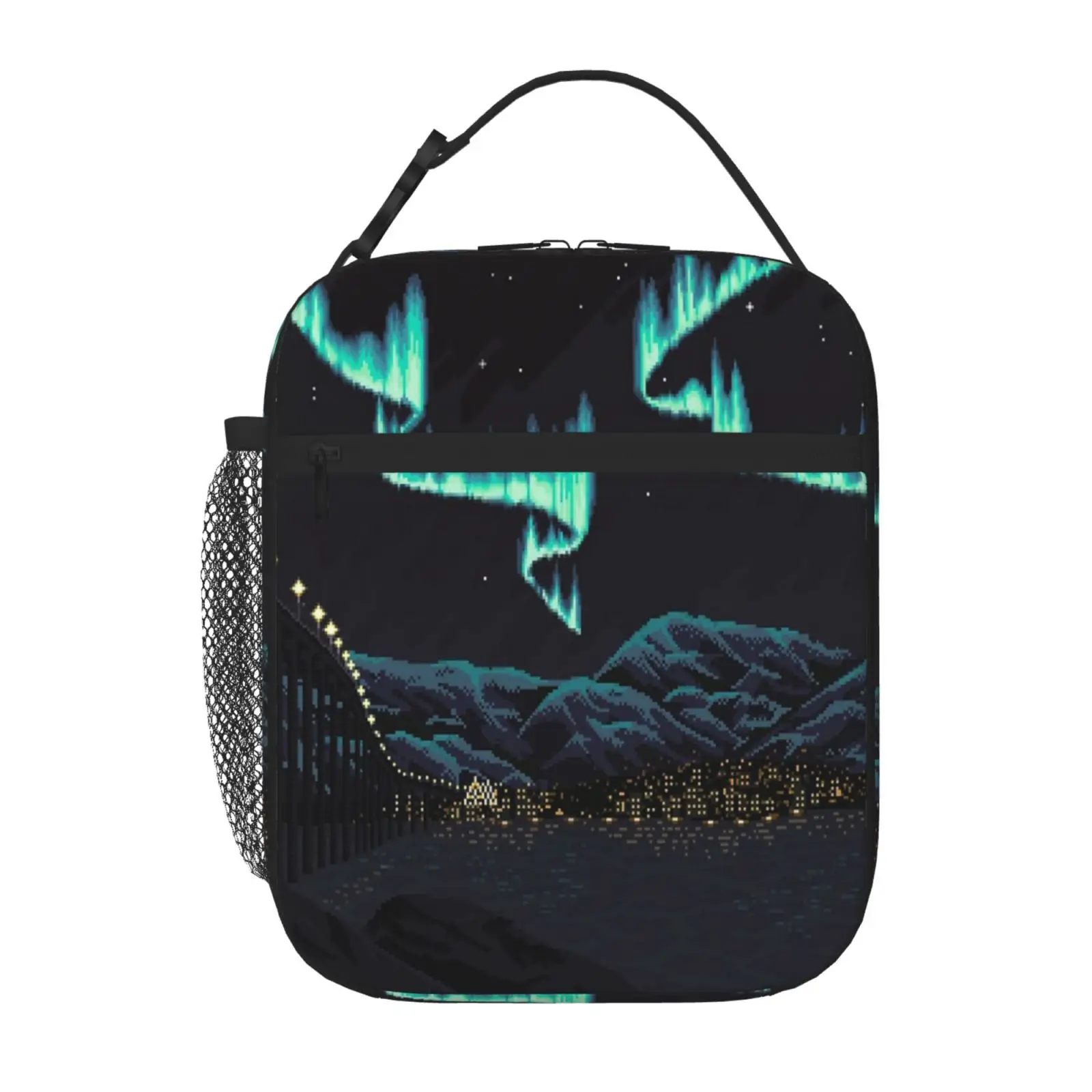 

Pixel Art Northern Lights Over Troms Lunch Boxes Cute Lunch Bag Thermal Cooler Bag Picnic Bag