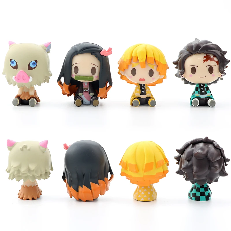 

4pcs Anime Figure Demon Slayer Kimetsu No Yaiba Doll Tanjiro Nezuko Zenitsu Demon Slayer Kawaii Room Decoration Children's Toys