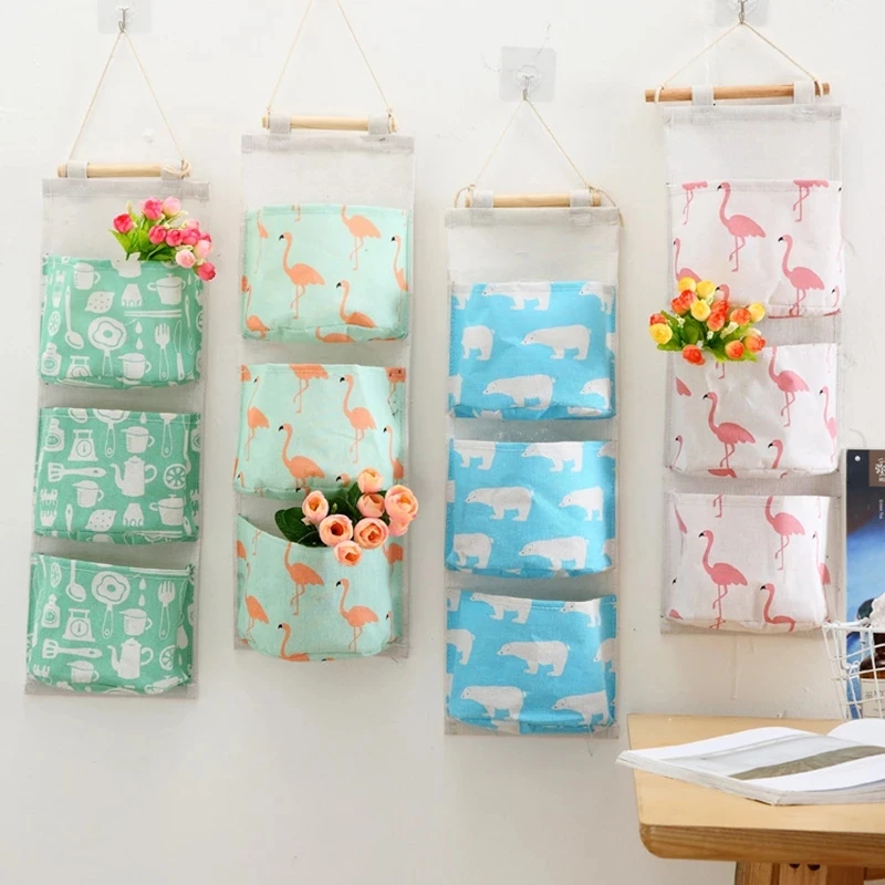 

Flamingo Pattern Wall Mounted Wardrobe Organizer Sundries Storage Bag Jewelry Hanging Wall Pouch Hang Cosmetics Toys Organizer