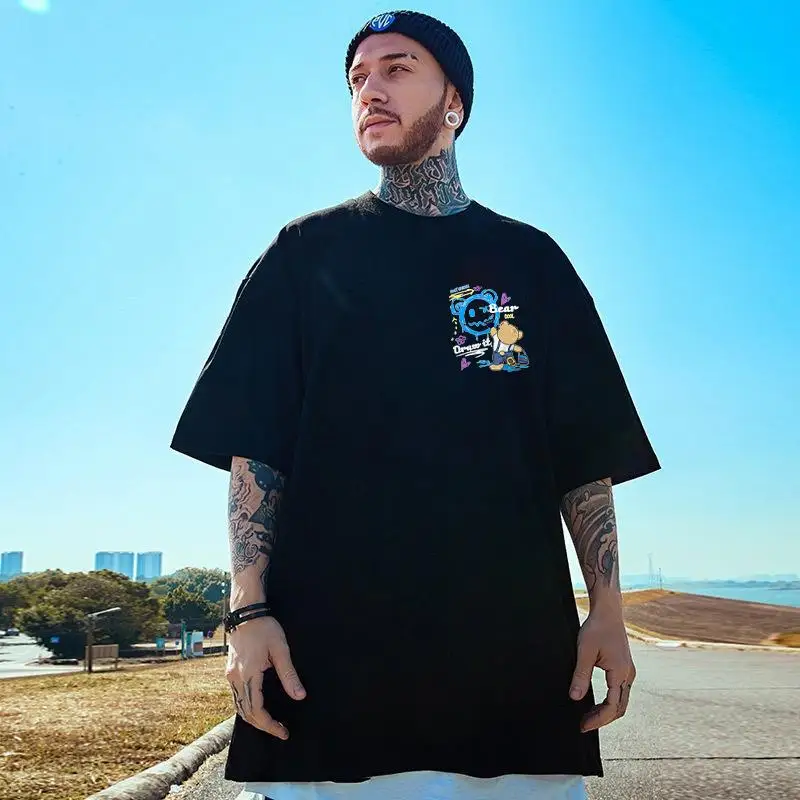 Футболка мужская оверсайз с цветным принтом модная простая тенниска