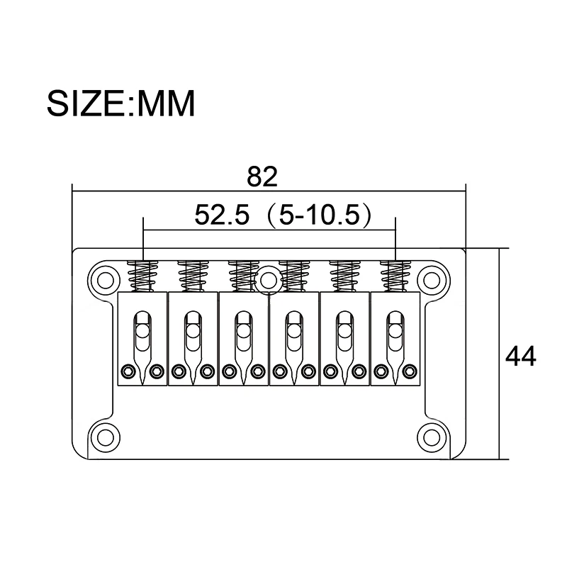 Металлический твердый 6-струнный гитарный мост с боковой стенкой 82x44MM-10.5 корпус