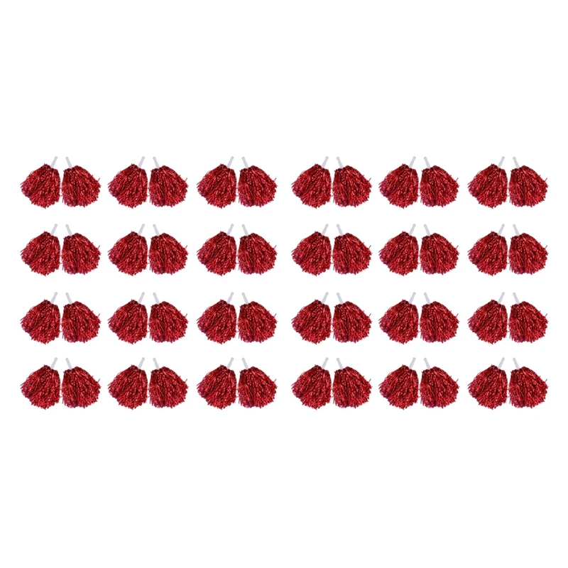

48Pcs Cheerleading Pom Poms Metallic Foil Cheer Pom Poms With Plastic Handle For Adults Kids Cheerleaders Party Red