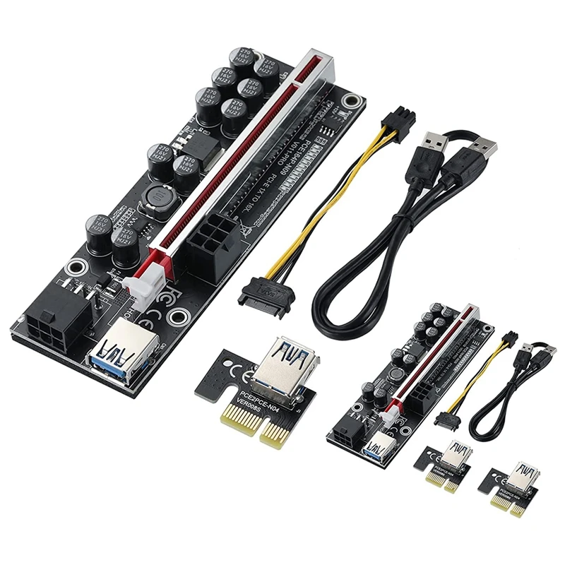 

2 упаковки 10 конденсаторов PCI-E 1X до 16X VER011PRO Райзер-карта с PCI-E 1X подключаемой адаптером-картой для криптовалютинга биткоинов