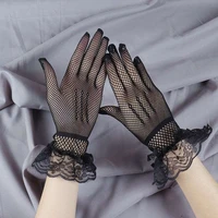 women black white summer uv proof driving gloves mesh fishnet gloves lace mittens full finger girls lace fashion gloves