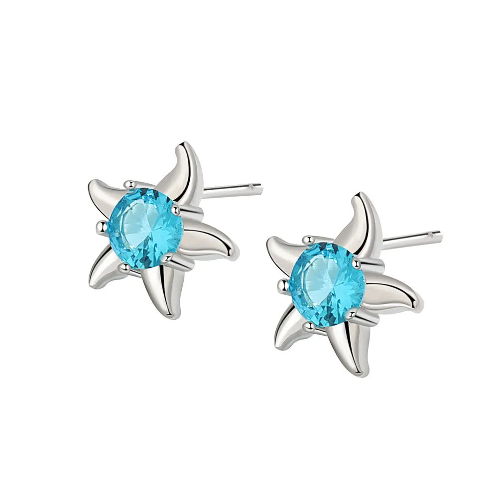 

Fashion Earrings Personality Ocean Style Blue Small Starfish Pure 925 Sterling Silver Stud Earrings Factory Outlet