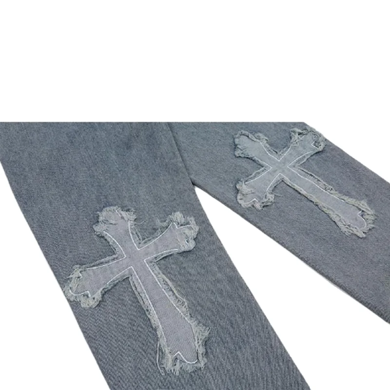 Retro Y2K Embroidered Men's Jeans European And American High Street Cross Hip Hop Tide Brand Straight Loose Pants Ins Hot Sale 2