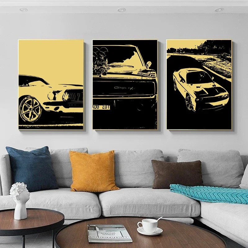 Винтажный мышечный автомобиль локомотив постер в американском стиле холст с