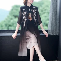 2022 chinese style lady cheongsam elegant dress vestidso vintage flower print chiffon qipao elegant party dress oriental qipao
