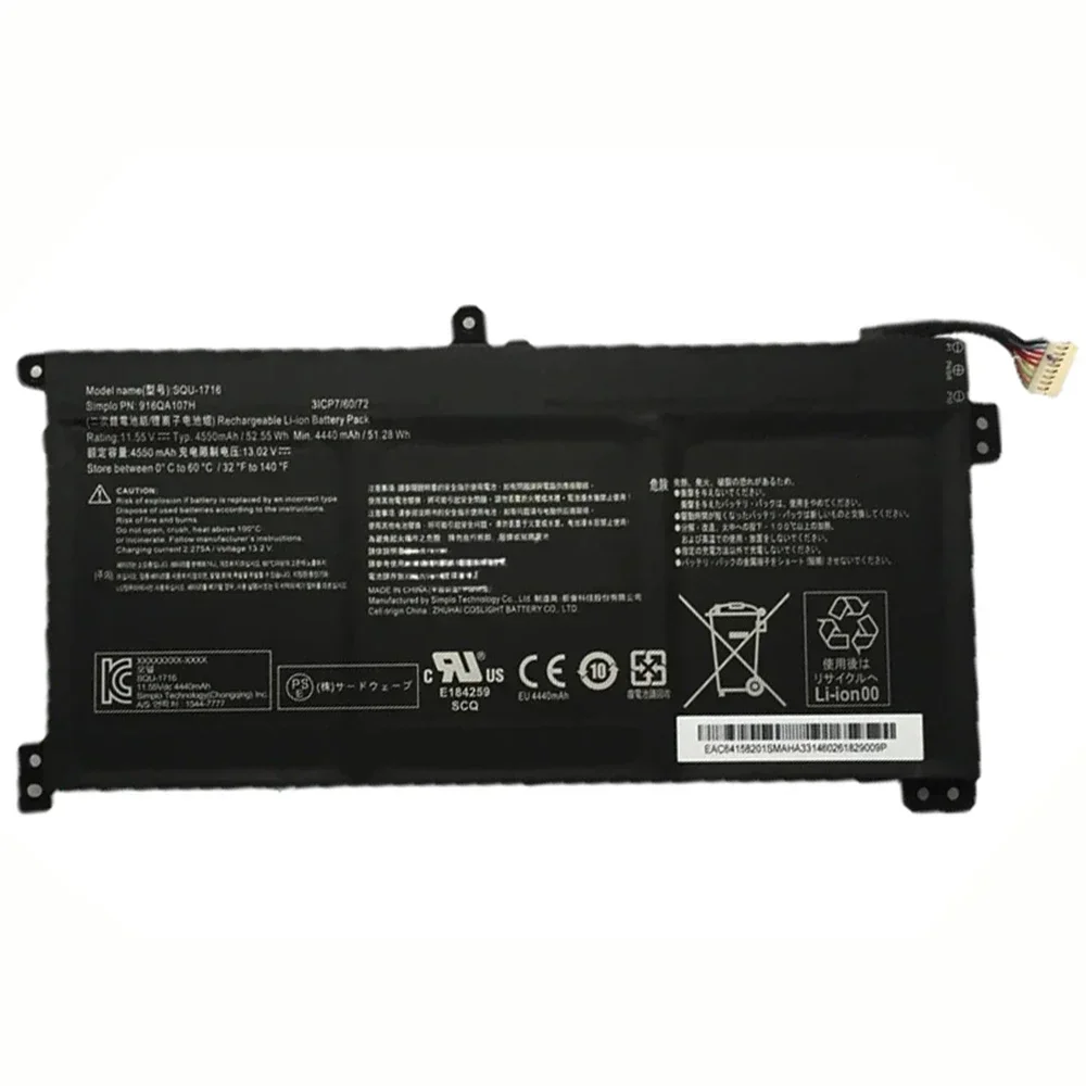 SQU-1716 SQU-1717 11 55/7 7 В 4550 мАч оригинальный аккумулятор для ноутбука Hasee Kingbook U65A QL9S04