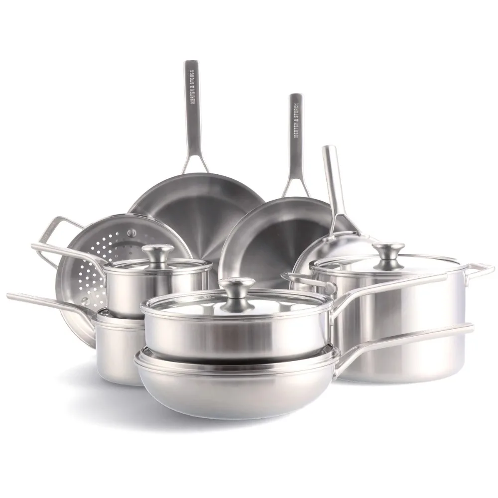 

14 Piece Stainless Steel Cookware Set, Silver, Oven Safe