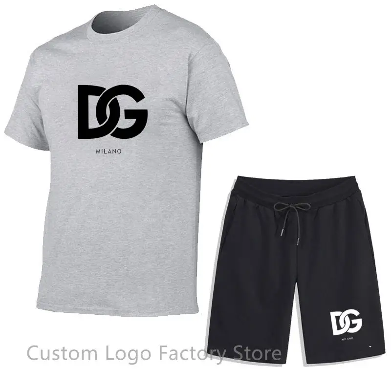 Men's Cotton Sports Suits T Shirt Short Brand Print Man Summer Tracksuit Casual Short Sleeve Tops + Short Pants Sets Streetwear