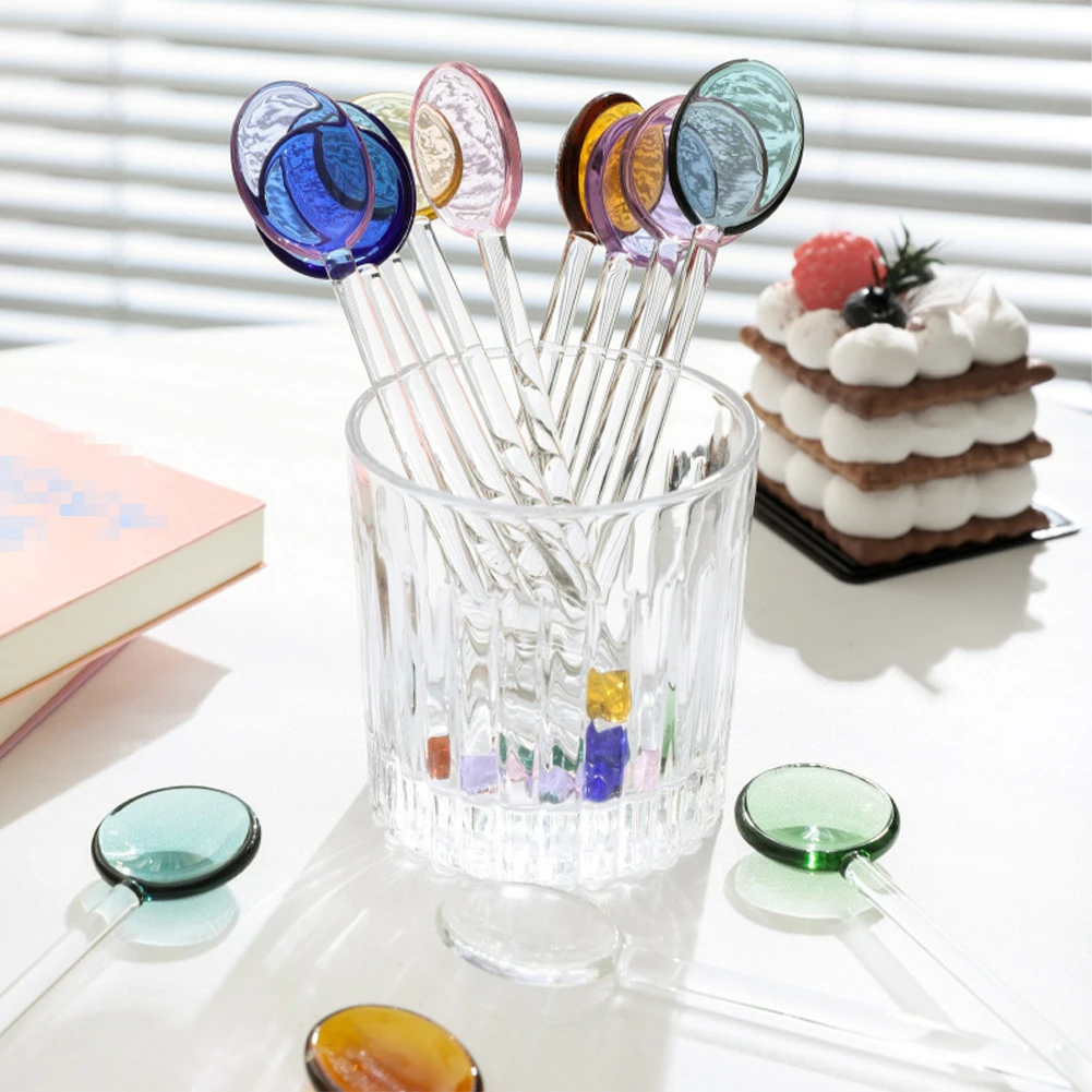 

Colored Glass Mixing Spoons Transparent Glass Spoons For Fruit Juice Coffee Iced Beverage Mixing Spoons Home Tableware