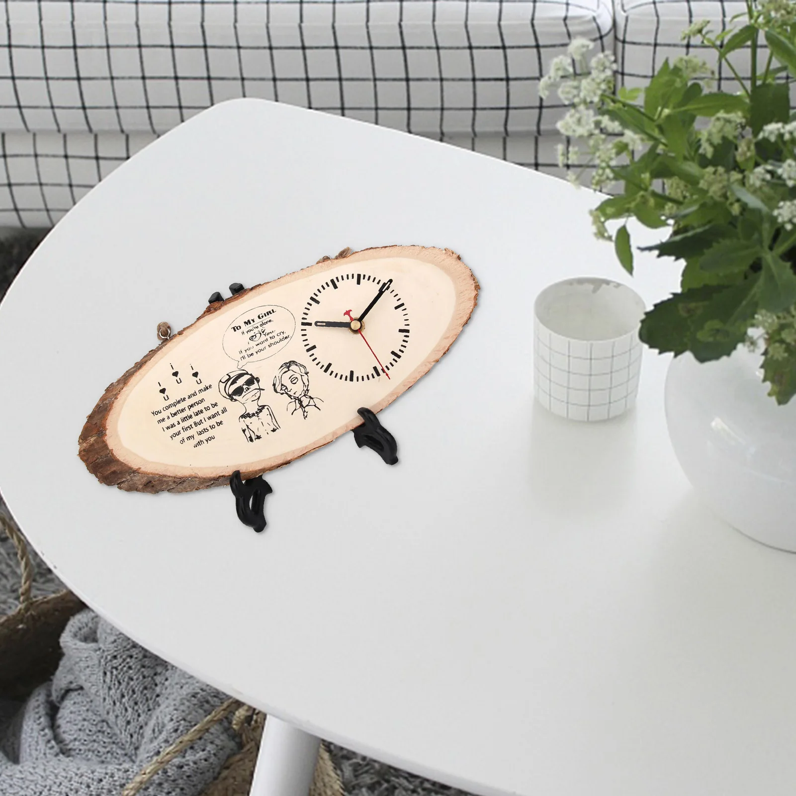 Настольные часы деревянные настольные на День святого Валентина с принтом