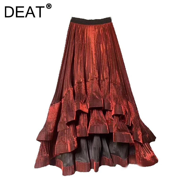 DEAT женская юбка эластичная высокая талия плиссированная нерегулярная