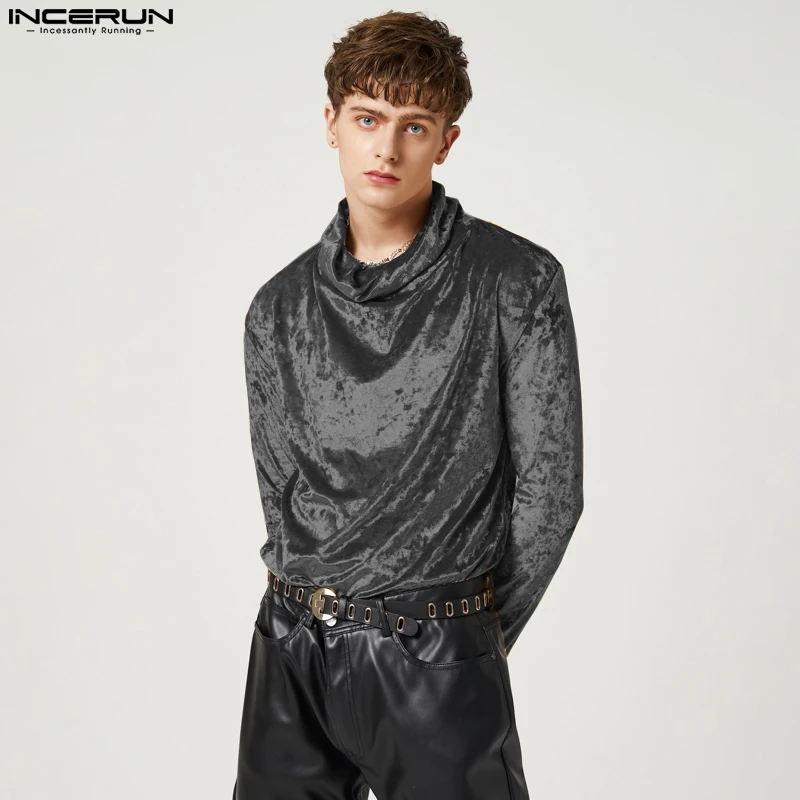 

Новые мужские замшевые футболки в американском стиле с круглым вырезом, модные повседневные хорошо облегающие мужские топы с длинным рукав...