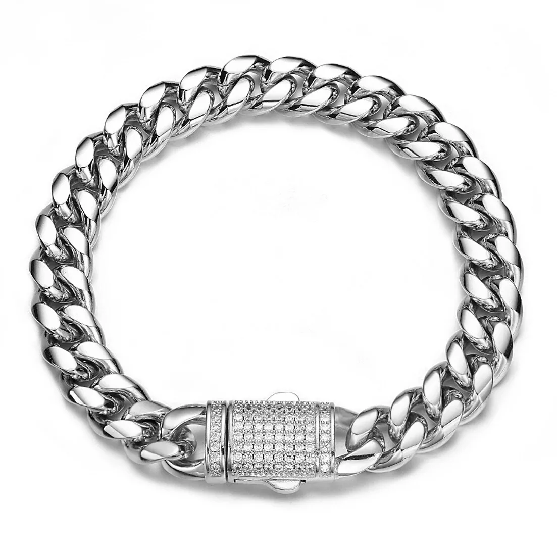 

14mm Fashion Men Women's Silver Tone Stainless Steel Curb Cuban Link Chain Bracelet Bangle Jewelry Accessories 7-11inch