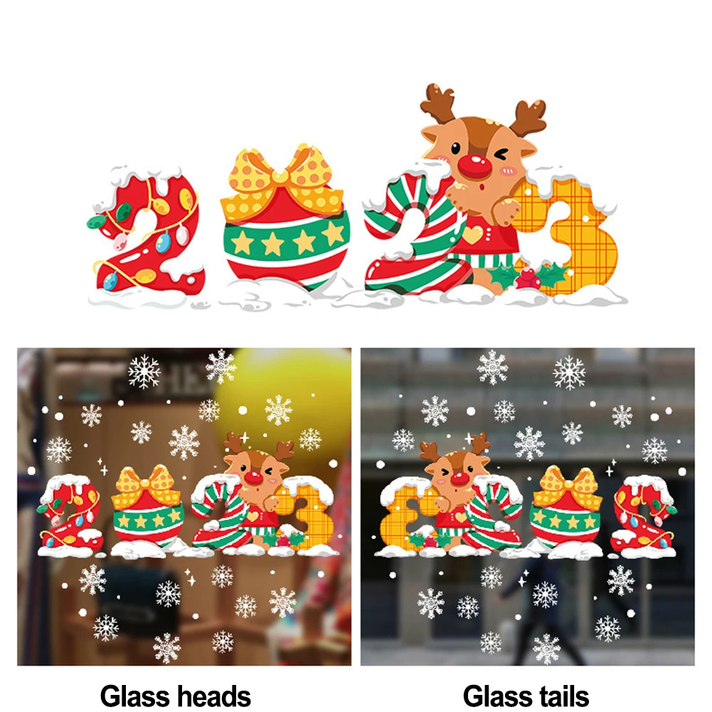 

1pcs Static Christmas Combination Sticker Christmas Glass Stickers Decal Santa Snowman Xmas Party Wall Decorations
