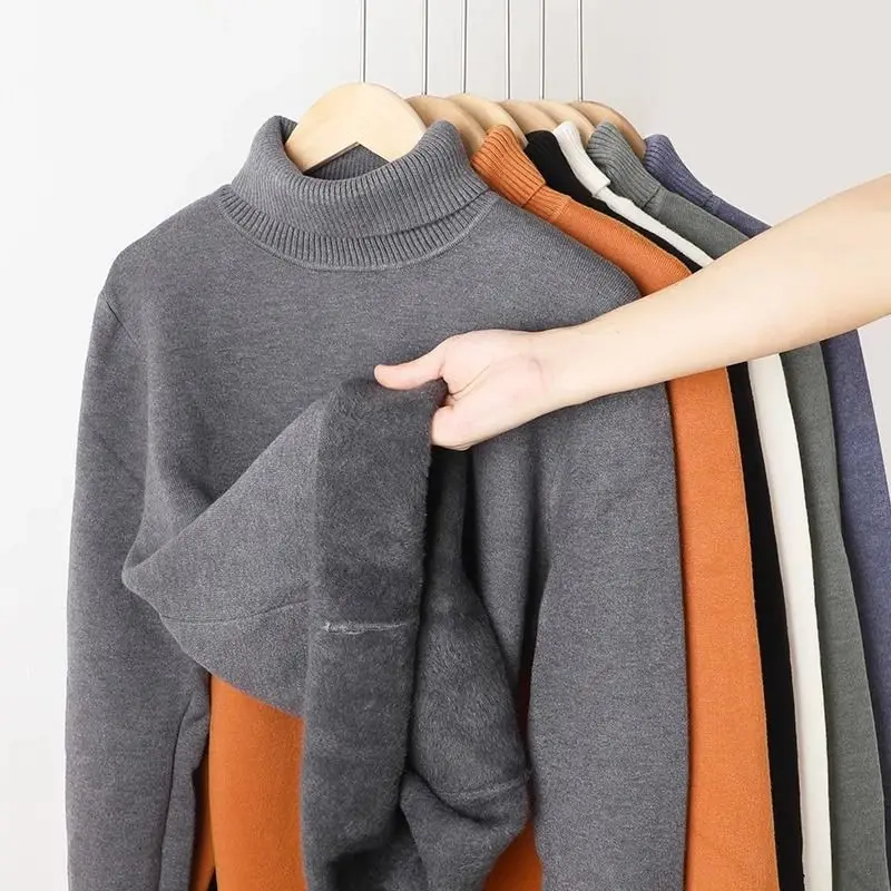 Осенне-зимний мужской свитер с высоким воротником вязаный бархатный теплый