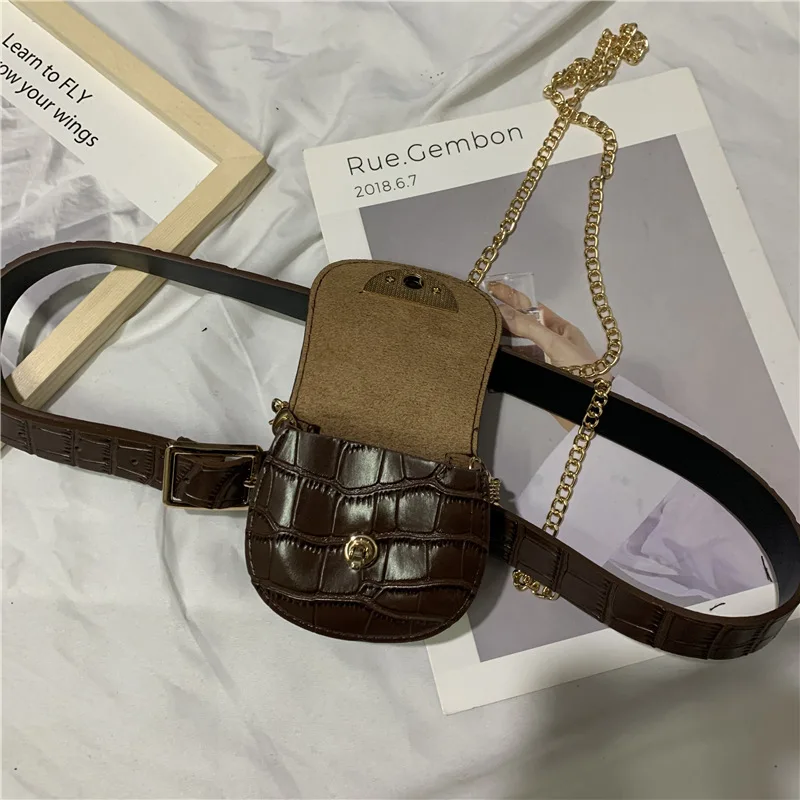 Fashion Crocodile Saddle Waist Bags Female Designer Brand Chain Fanny Pack For Womens' Luxury Brand Pu Small Woman Purses 2022