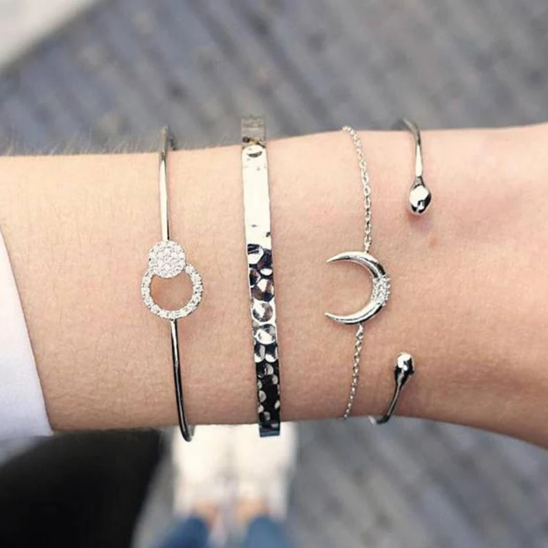 

Fashion Women Simple Bracelet Set Female Moon Set Diamond Bracelet Bangles Holiday Gift Jewelry Accessories