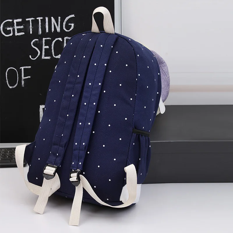 Student Schoolbags 3 Piece Set Boys Girls Korean College Style School Traveling Backpack Dot Canvas Backpack Large Capacity