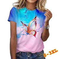 2022 women casual t shirt summer retro butterfly print short sleeve shirt fashion loose pullover top oversize tshirts