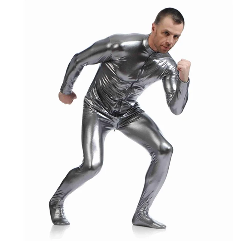 Цельнокроеный костюм из спандекса блестящие металлические Костюмы Зентаи