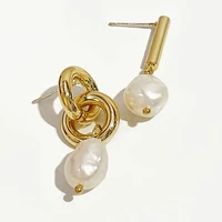 perisbox gold color bar natural freshwater pearl drop earrings double circle earrings charm geometric asymmetric earrings femme