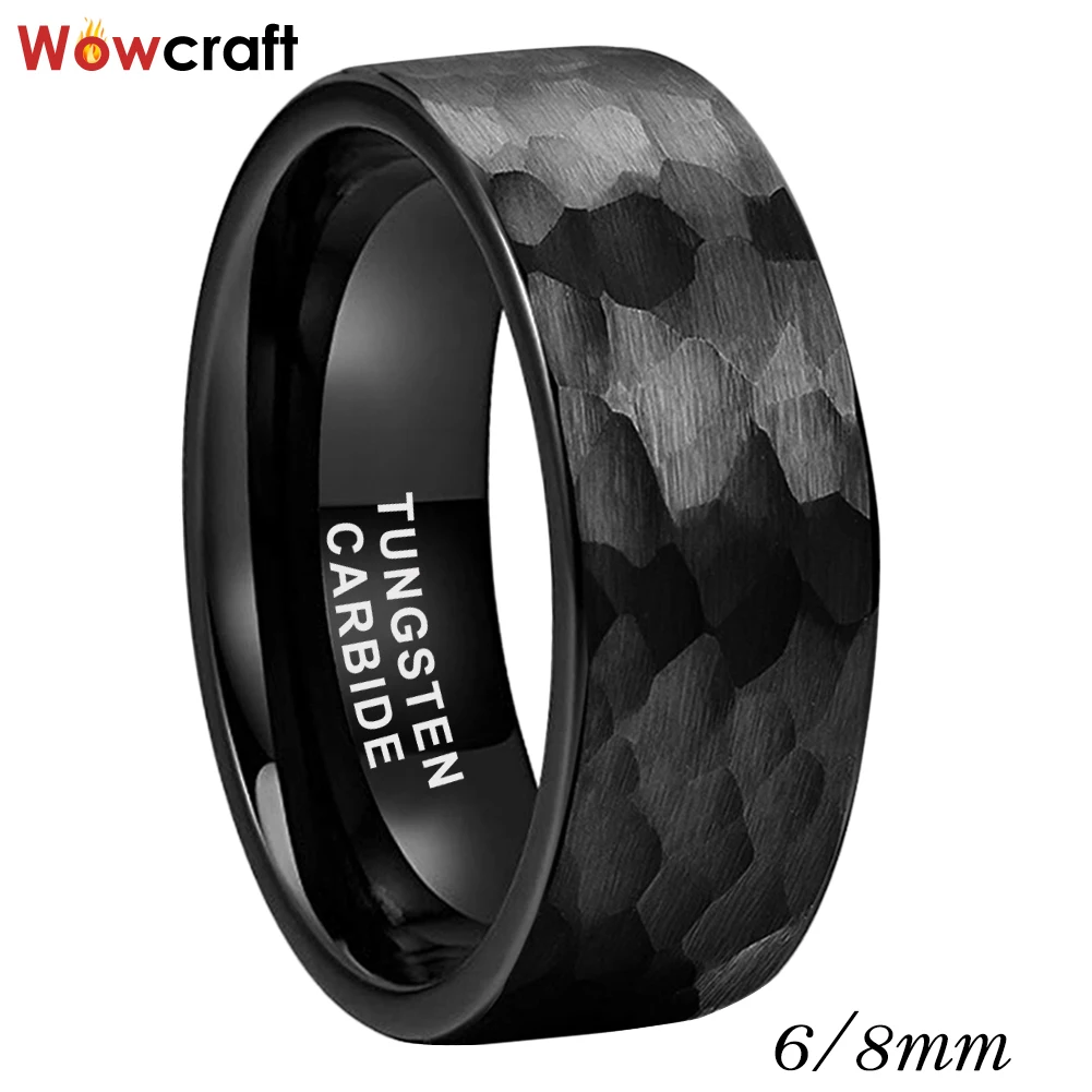 

2022 New Style 6mm 8mm Couples Tungsten Wedding Band Mens Womens Black Tready Hammered Engagemnt Ring Comfort Fit